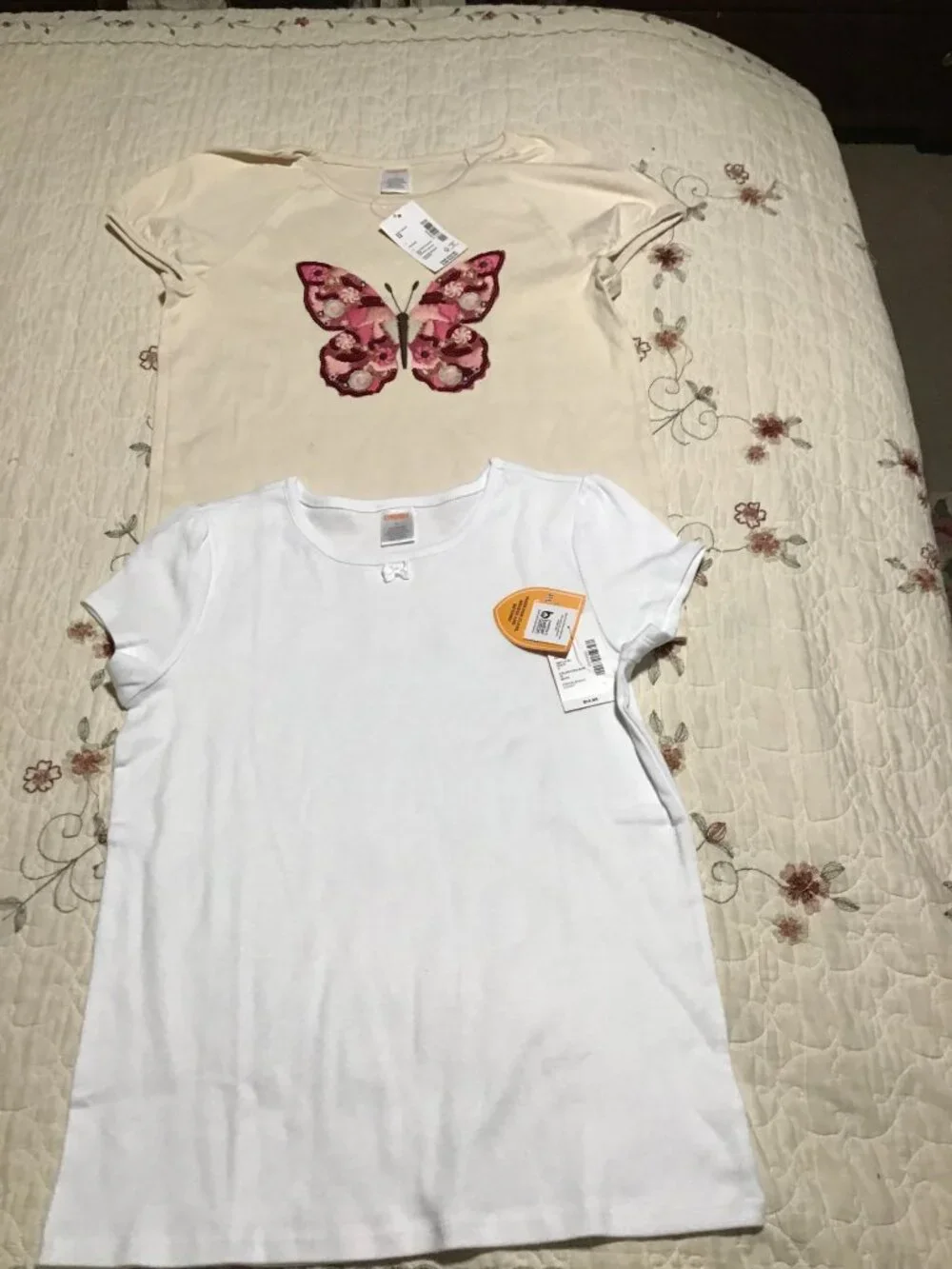 2 NWT Gymboree Girl's Size 12 Tops--Embroidered Cream Butterfly & White SS Tops